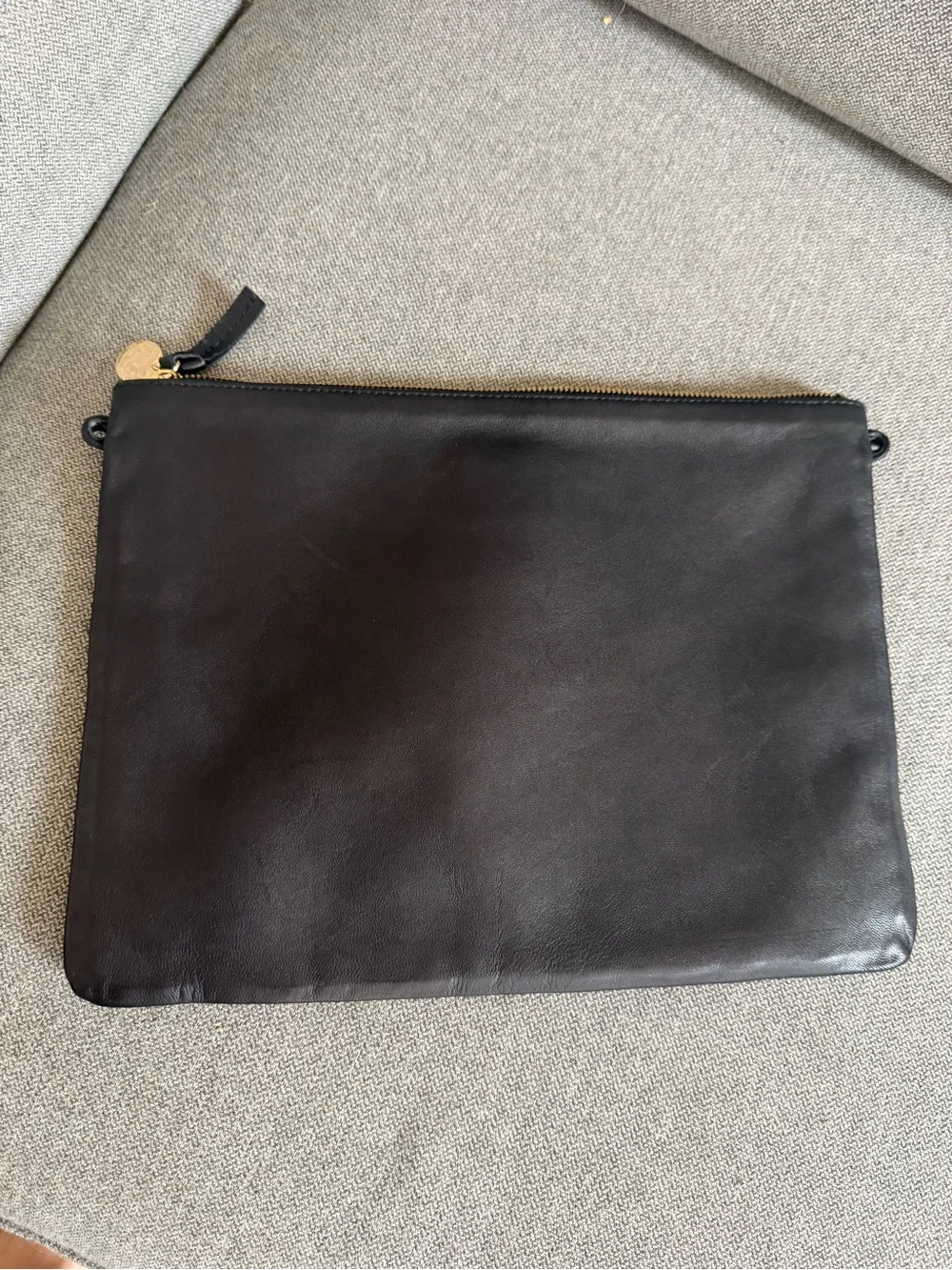 Black Leather Clutch with Blue Floral Beading